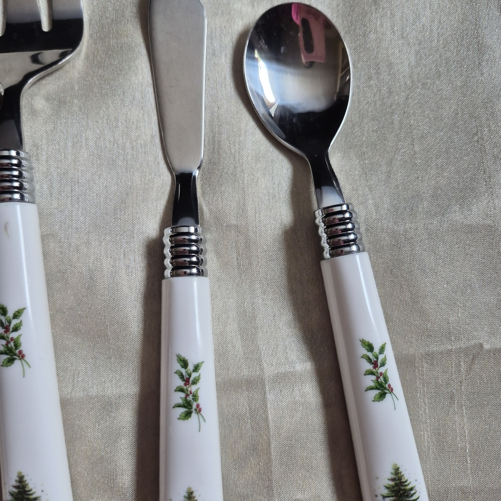 Elegant White 6pc. Vintage Cutlery Set with Tree Design Nikko - Picture 5 of 13